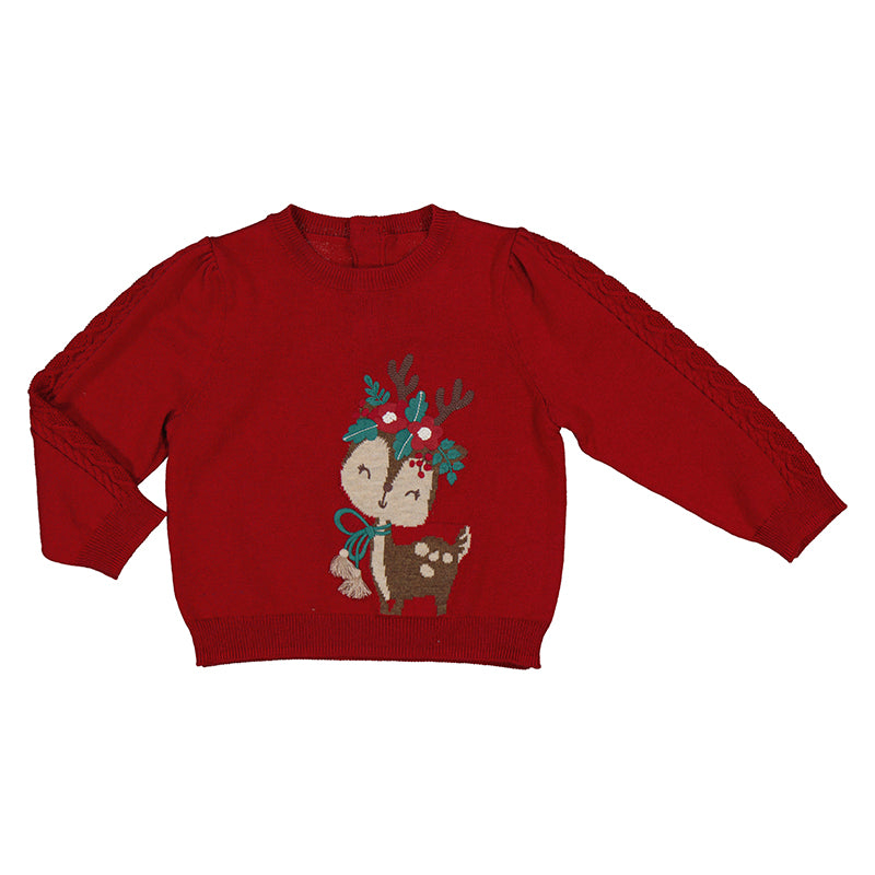 Mayoral 2322-57 Cherry Red Reindeer Girls Sweater (STHE)