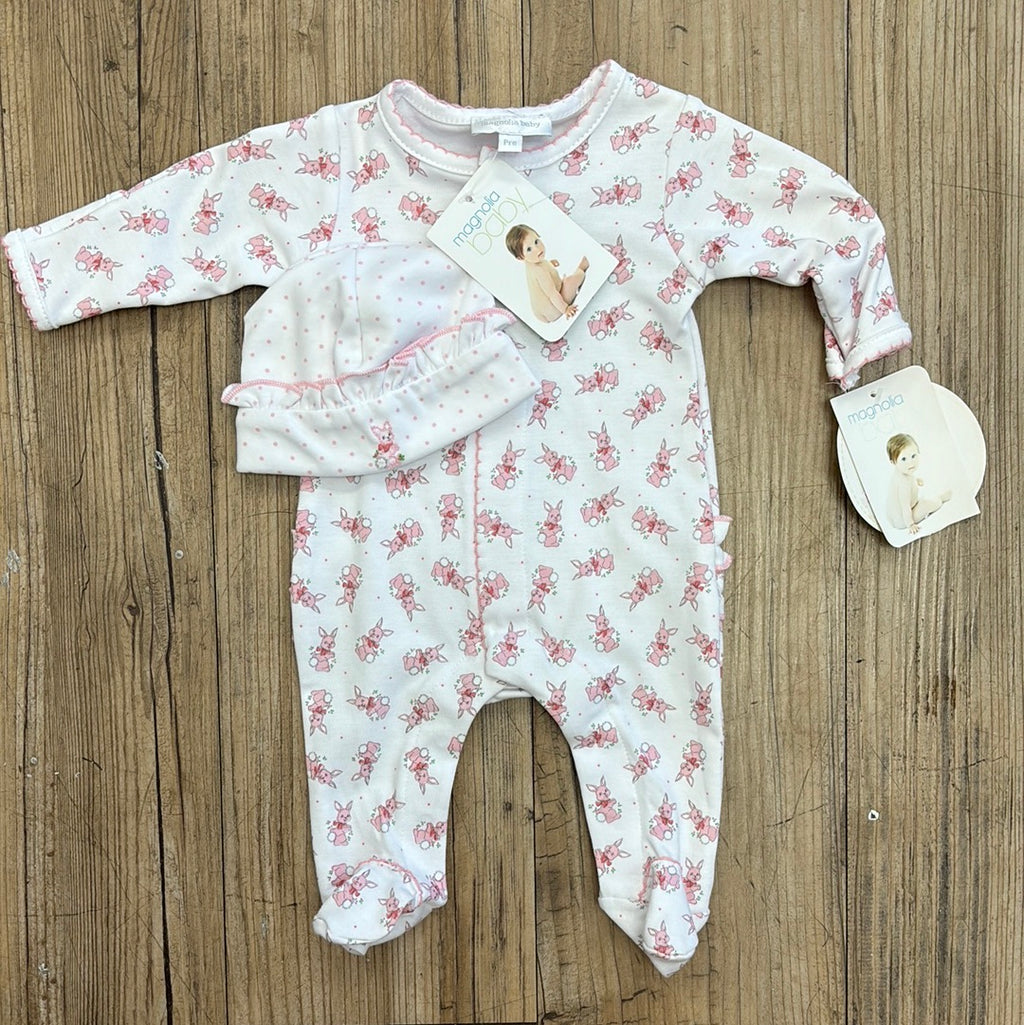 Magnolia Baby Pink Bunny Footie and Hat Set (STHE)