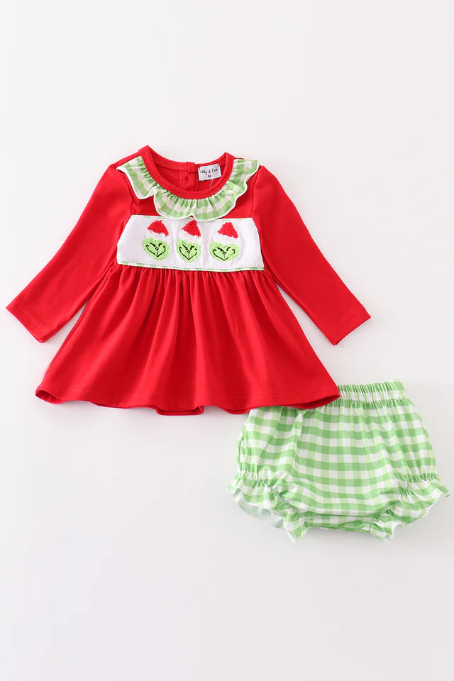 Abbie & Evie Green Christmas Character French Knot Baby Set MC405346 (STHE)