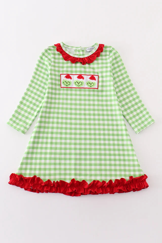 Abbie & Evie Green Christmas Character French Knot Dress Set MC405350 (STHE)