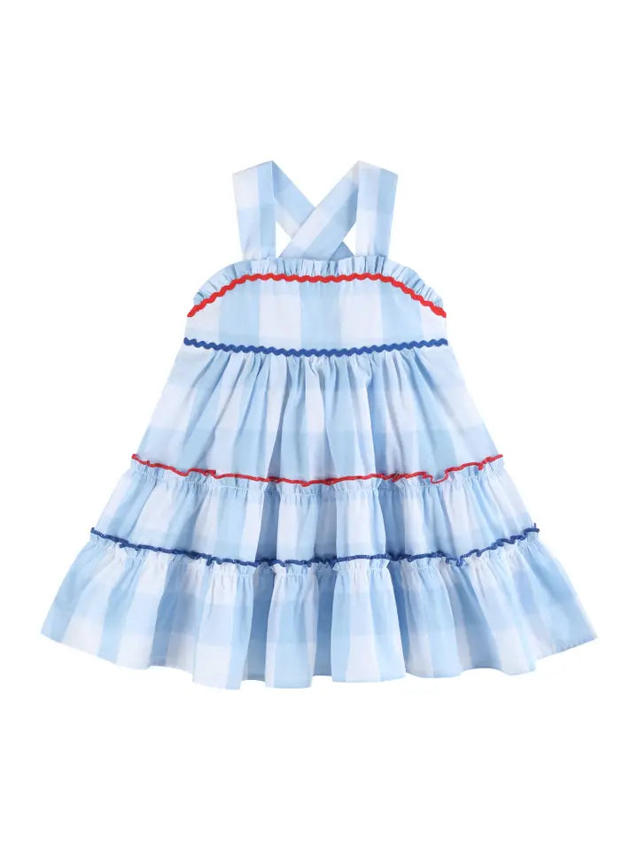 Lil Cactus Blue Gingham Layered Sundress