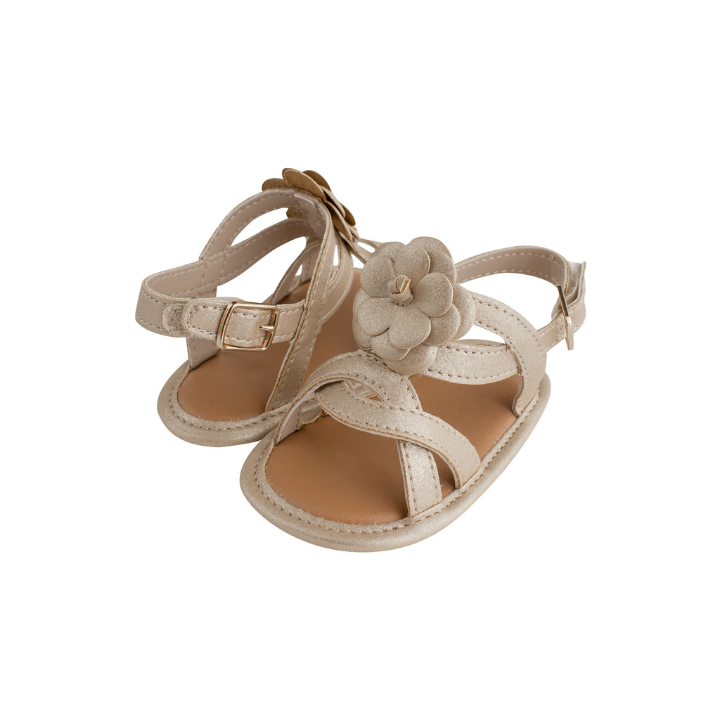 Baby Deer 4490 by Trimfoot Co. Champagne Cross Strap Sandal with Flower (STHE)