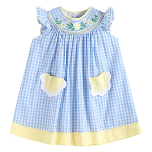 Lil Cactus Blue Gingham Daisy Bishop Dress