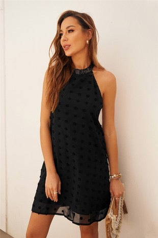 Black Polka Dot Halter Dress